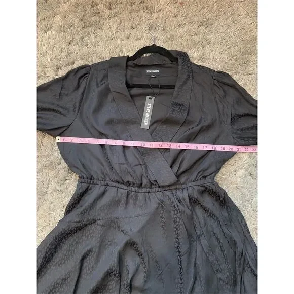 Steve Madden Women's L Black Shiny Leopard Faux Wrap Dress Knee Length - Picture 11 of 13